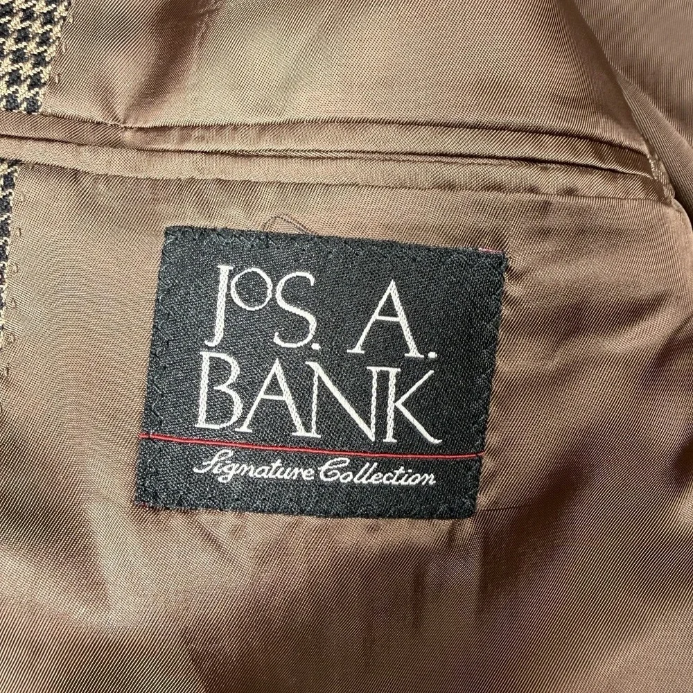 Jos A Bank Signature Sport Coat Mens 44 R Houndstooth Windowpane Silk Camel Hair